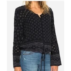 Johnny Was $260 Medium Top Women Black Embroidered Boho Aztec Tumizoo Boho